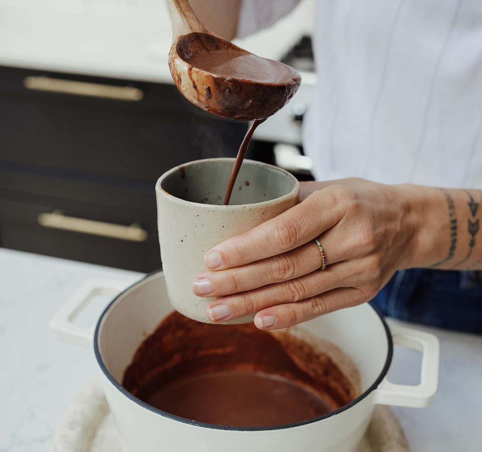 Pouring ceremonial cacao
